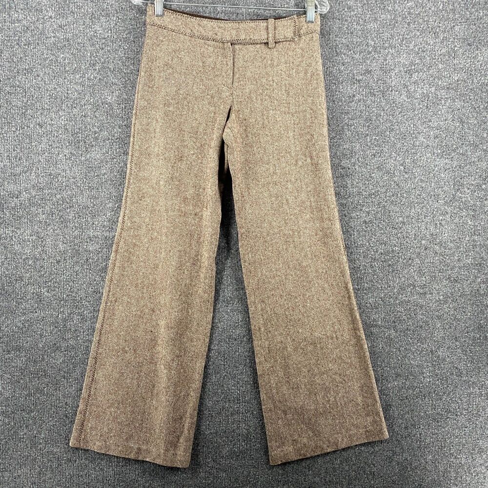 MNG Pants Womens 4 Brown Wool Blend Mid Rise Wide Leg Office Ladies Trouser